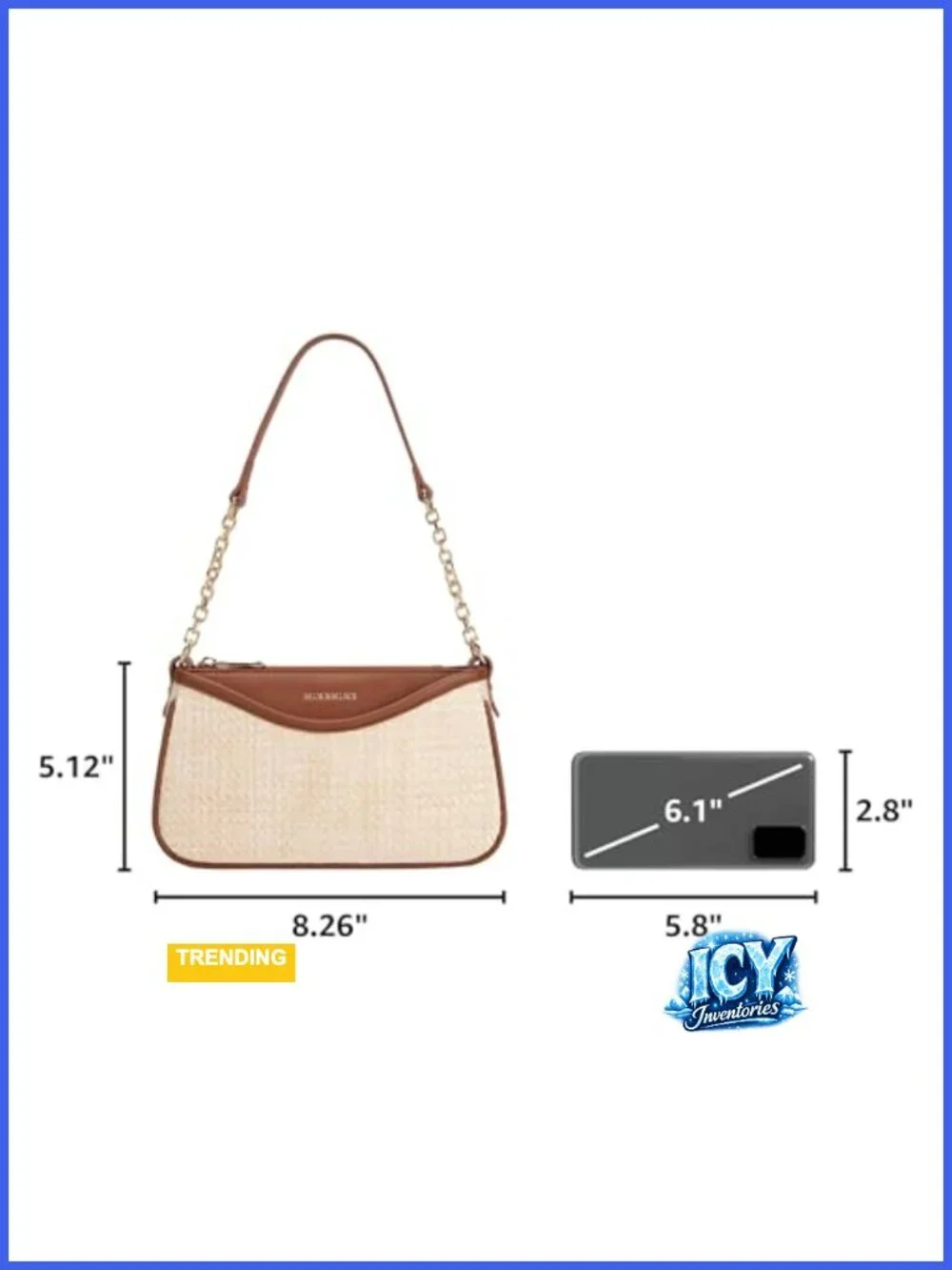 Faux Leather + Raffia Hobo Shoulder Bag Small Handbag with Chain Strap